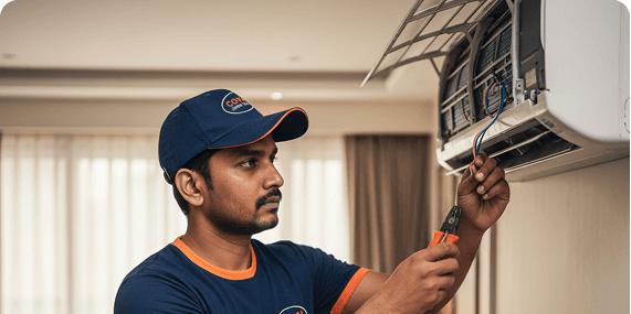 Technician repairing AC